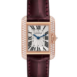 Cartier Tank Anglaise Rose Gold Silver Dial Diamond Ladies Watch 