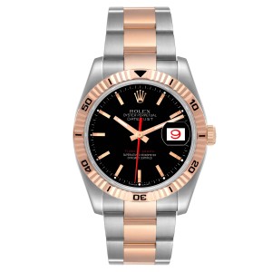 Rolex Datejust Turnograph Black Dial Steel Rose Gold Mens Watch  